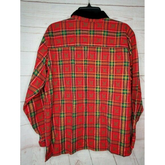 Basic Edition Holiday Mistletoe Thick Collar Button Up Red Green Large Shirt - Picture 10 of 10
